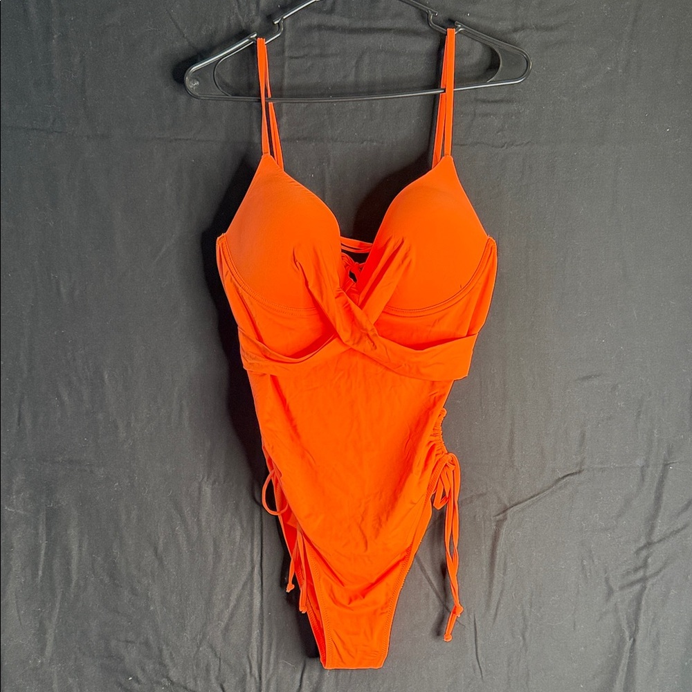 Fashion Nova Orange Ruched Swimsuit